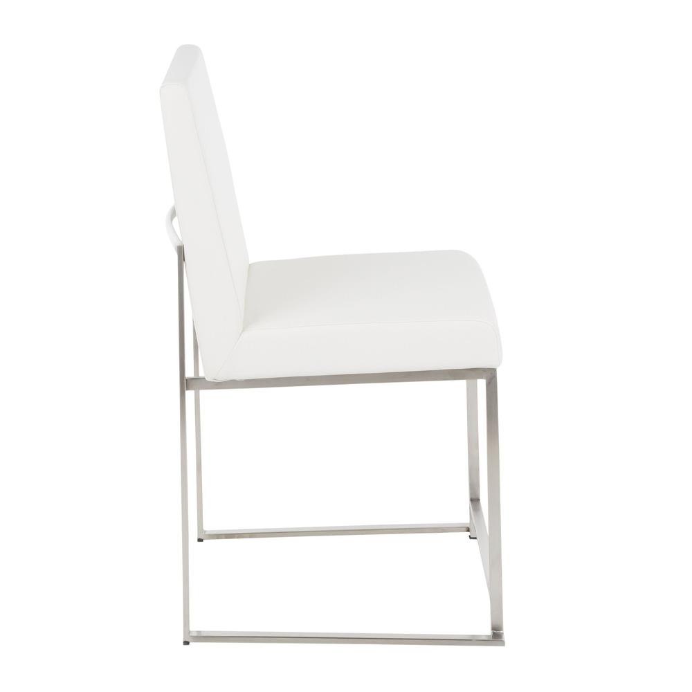 Brushed Stainless Steel, White PU High Back Fuji Dining Chair - Set of 2. Picture 3