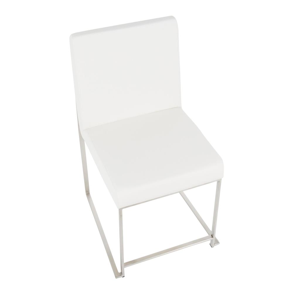 Brushed Stainless Steel, White PU High Back Fuji Dining Chair - Set of 2. Picture 7