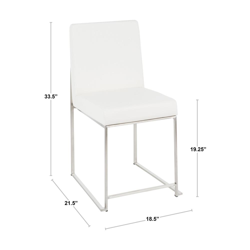 Brushed Stainless Steel, White PU High Back Fuji Dining Chair - Set of 2. Picture 8