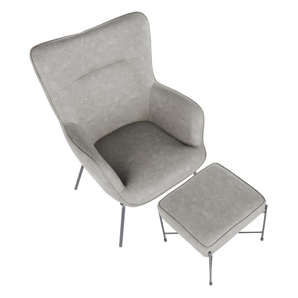 Izzy Industrial Lounge Chair and Ottoman Set in Black Metal and Grey Faux Leather. Picture 6