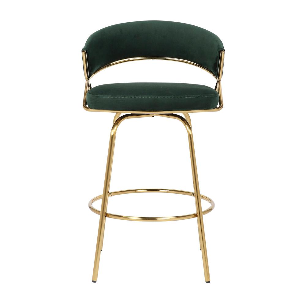 Gold Metal, Green Velvet Jie Fixed-height Counter Stool - Set of 2. Picture 6