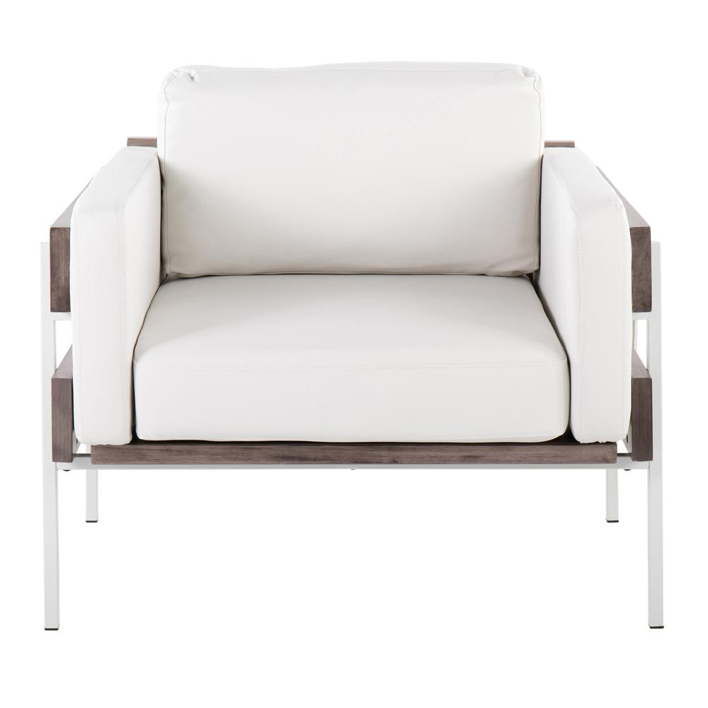 White Metal, Grey Wood, White PU Kari Accent Chair. Picture 5