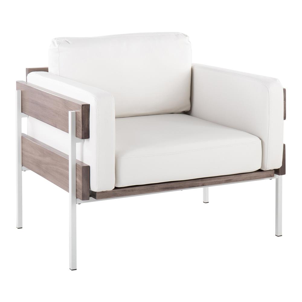 White Metal, Grey Wood, White PU Kari Accent Chair. Picture 1