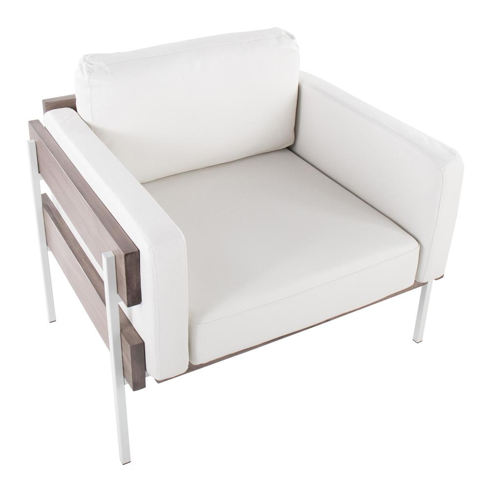 White Metal, Grey Wood, White PU Kari Accent Chair. Picture 6