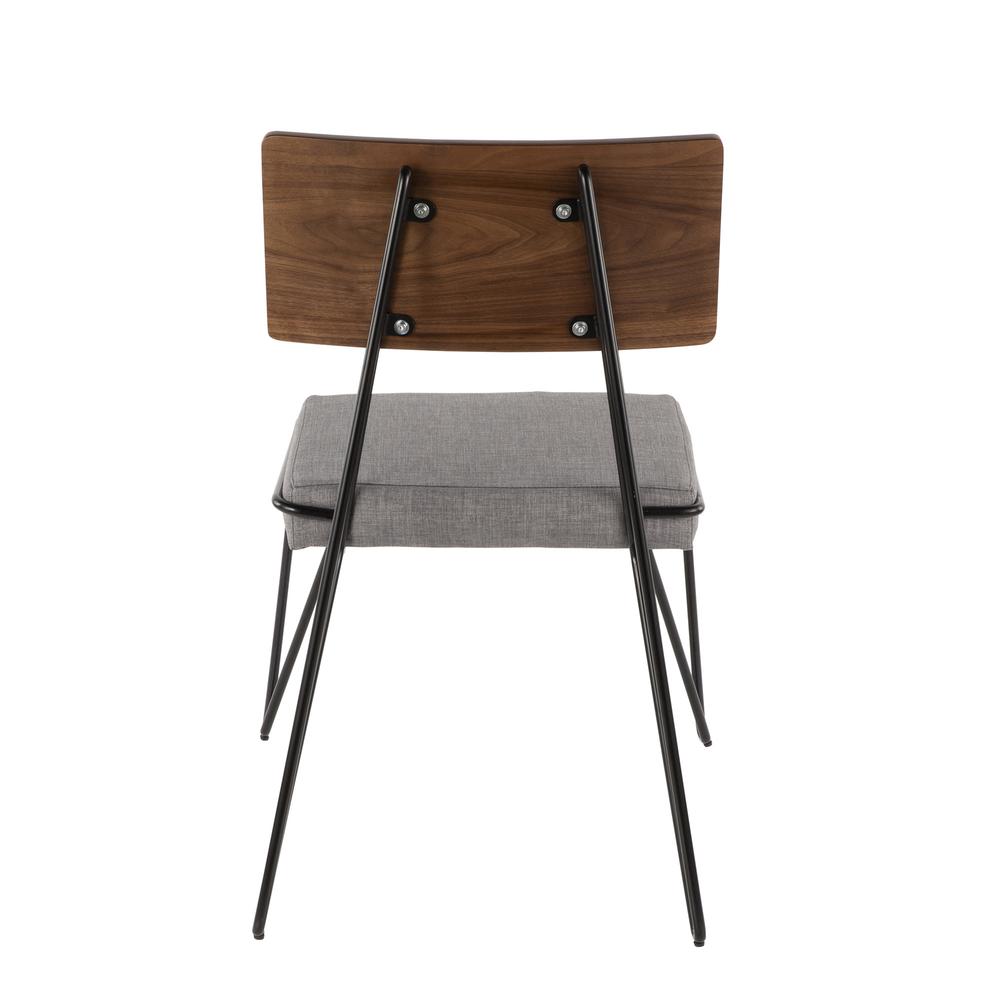 Loft Mid-Century Modern Chair in Black Metal with Grey Fabric and Walnut Wood Accent - Set of 2. Picture 6