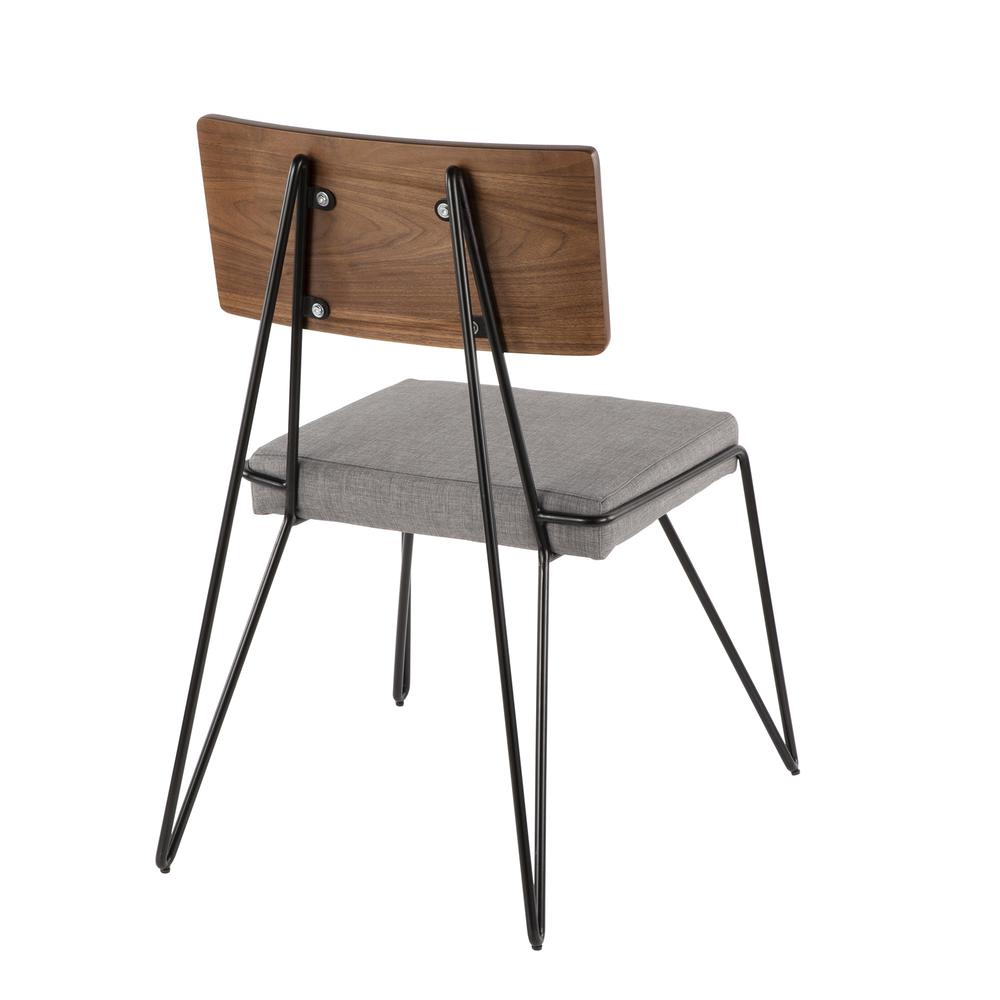 Loft Mid-Century Modern Chair in Black Metal with Grey Fabric and Walnut Wood Accent - Set of 2. Picture 5