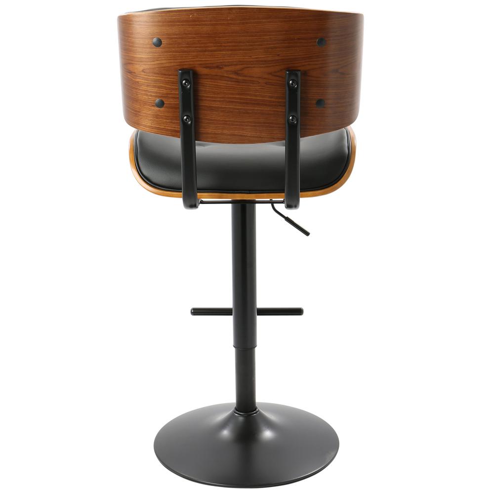 Lombardi Mid-Century Modern Adjustable Barstool in Walnut with Black Faux Leather. Picture 5