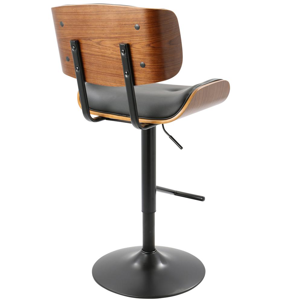 Lombardi Mid-Century Modern Adjustable Barstool in Walnut with Black Faux Leather. Picture 4