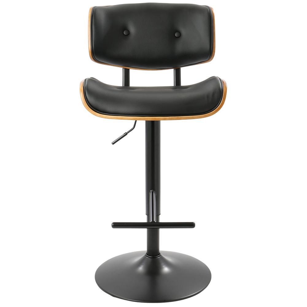 Lombardi Mid-Century Modern Adjustable Barstool in Walnut with Black Faux Leather. Picture 6
