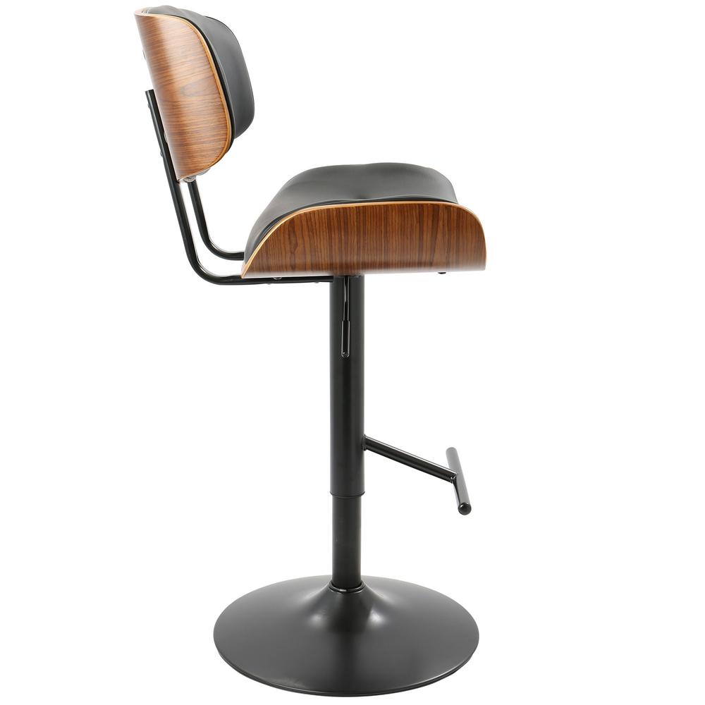 Lombardi Mid-Century Modern Adjustable Barstool in Walnut with Black Faux Leather. Picture 3