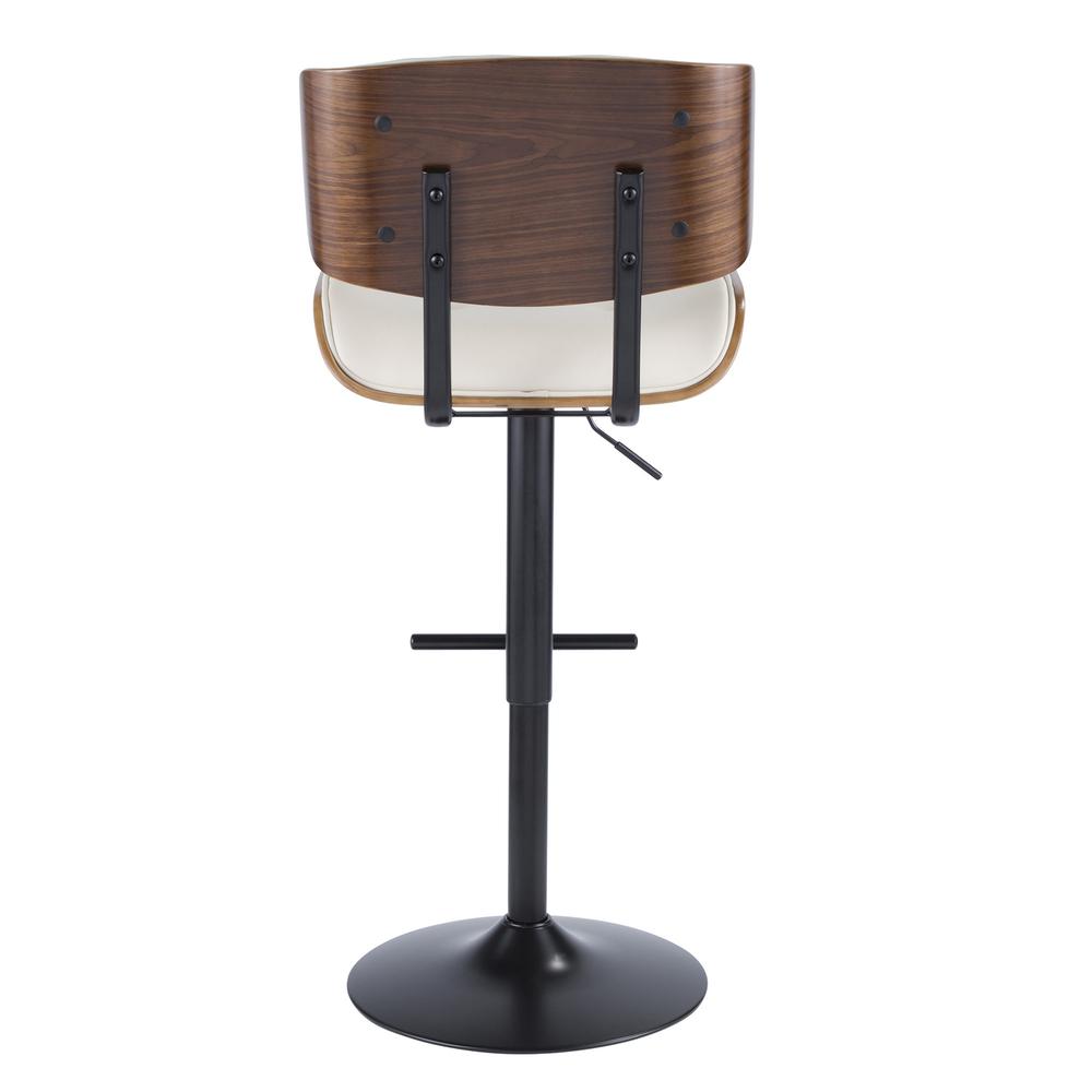 Lombardi Mid-Century Modern Adjustable Barstool in Walnut with Cream Faux Leather. Picture 5