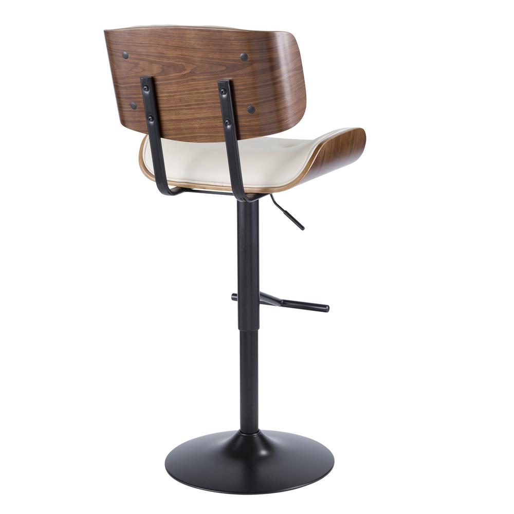 Lombardi Mid-Century Modern Adjustable Barstool in Walnut with Cream Faux Leather. Picture 4