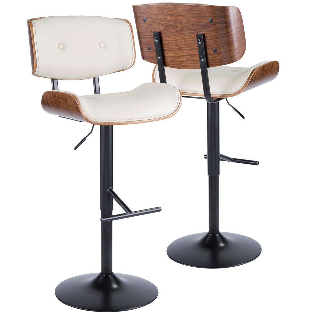 Lombardi Mid-Century Modern Adjustable Barstool in Walnut with Cream Faux Leather. Picture 1