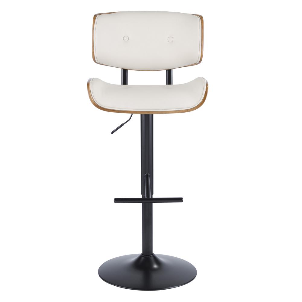 Lombardi Mid-Century Modern Adjustable Barstool in Walnut with Cream Faux Leather. Picture 6