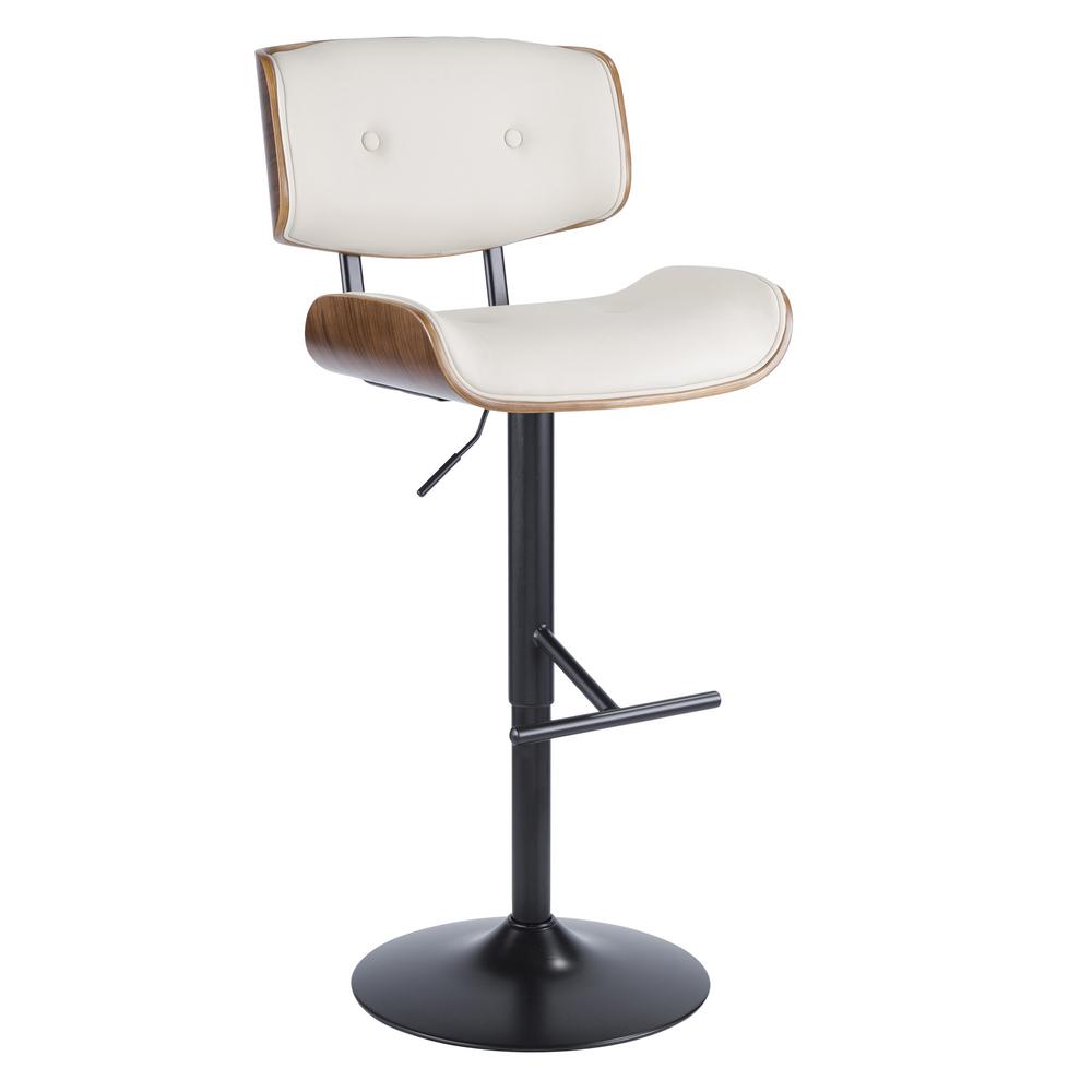 Lombardi Mid-Century Modern Adjustable Barstool in Walnut with Cream Faux Leather. Picture 2