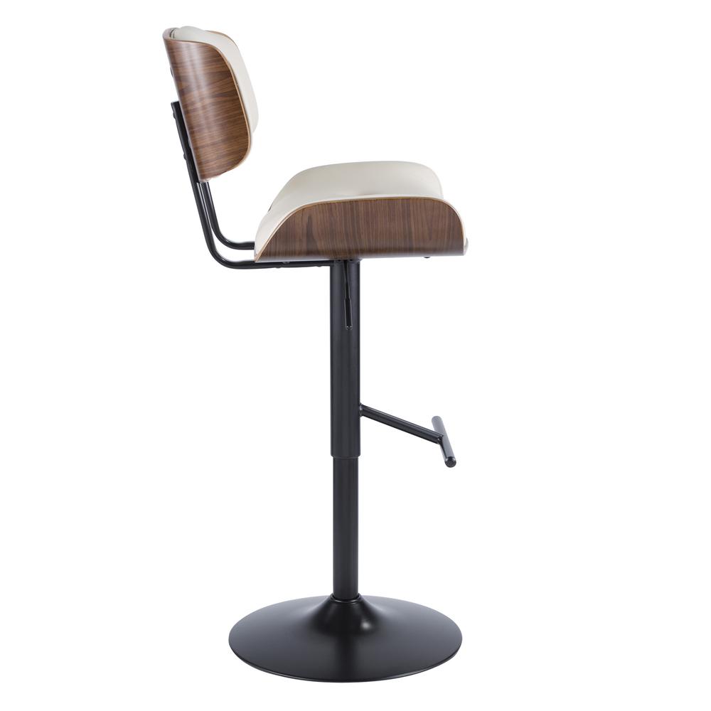 Lombardi Mid-Century Modern Adjustable Barstool in Walnut with Cream Faux Leather. Picture 3