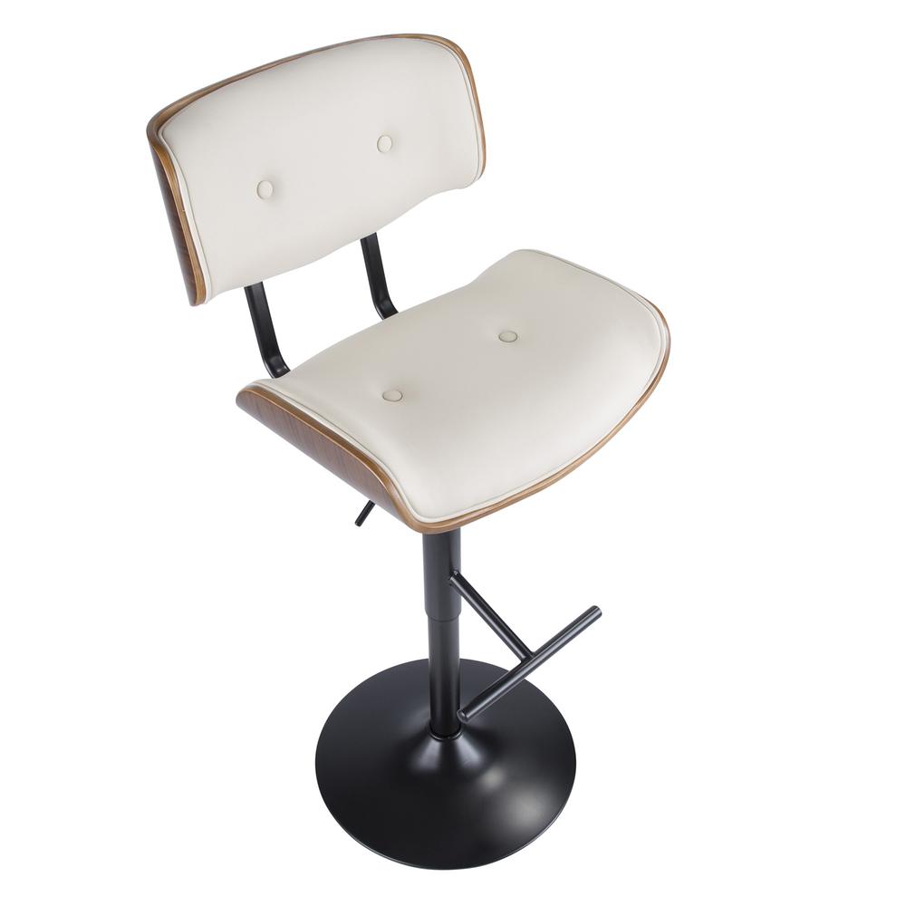 Lombardi Mid-Century Modern Adjustable Barstool in Walnut with Cream Faux Leather. Picture 7