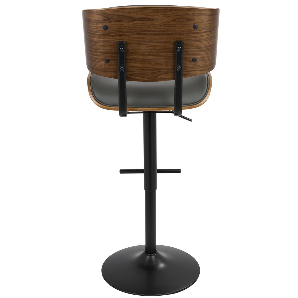 Lombardi Mid-Century Modern Adjustable Barstool in Walnut with Grey Faux Leather. Picture 5