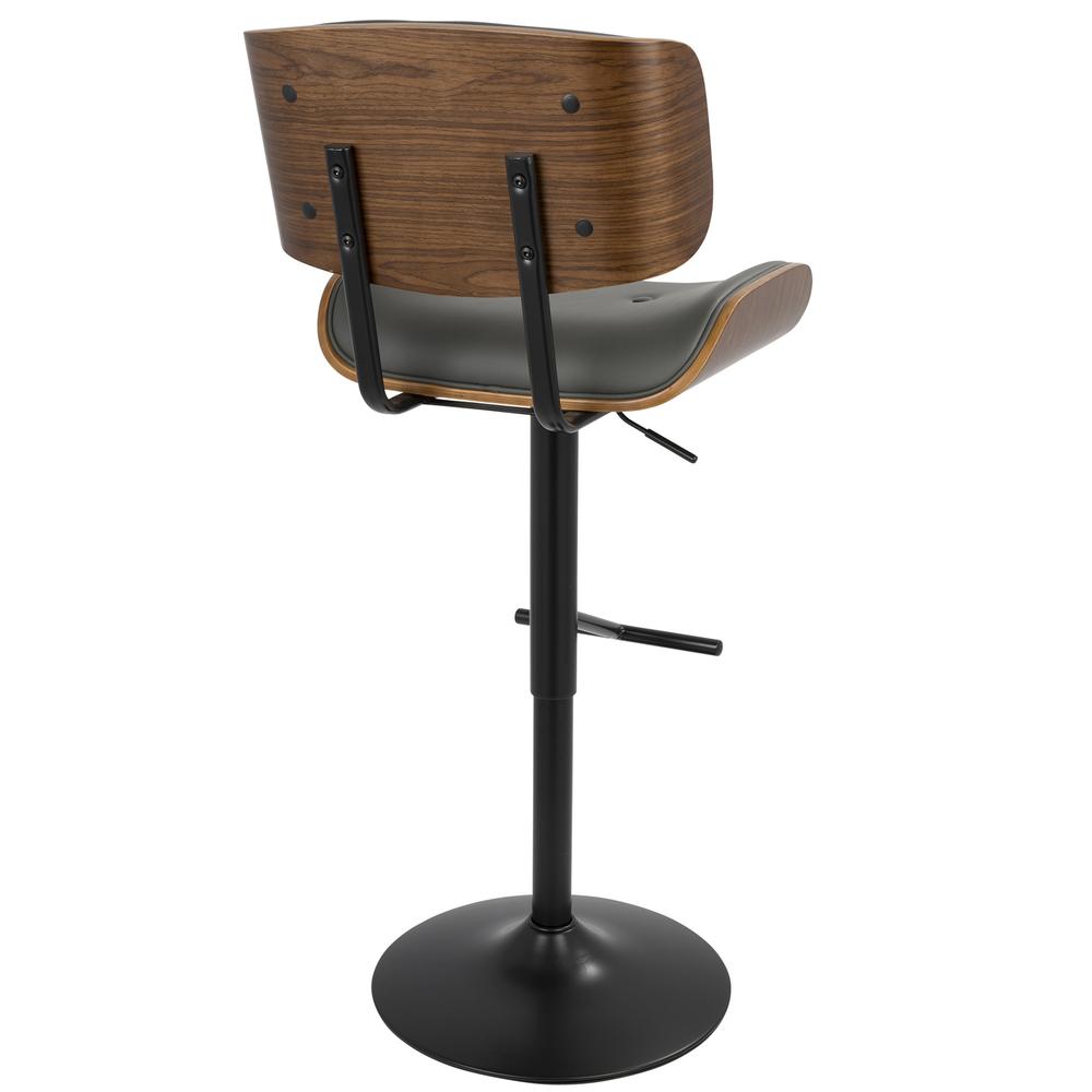 Lombardi Mid-Century Modern Adjustable Barstool in Walnut with Grey Faux Leather. Picture 4