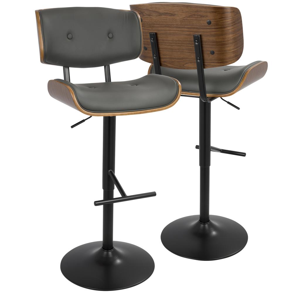 Lombardi Mid-Century Modern Adjustable Barstool in Walnut with Grey Faux Leather. Picture 1