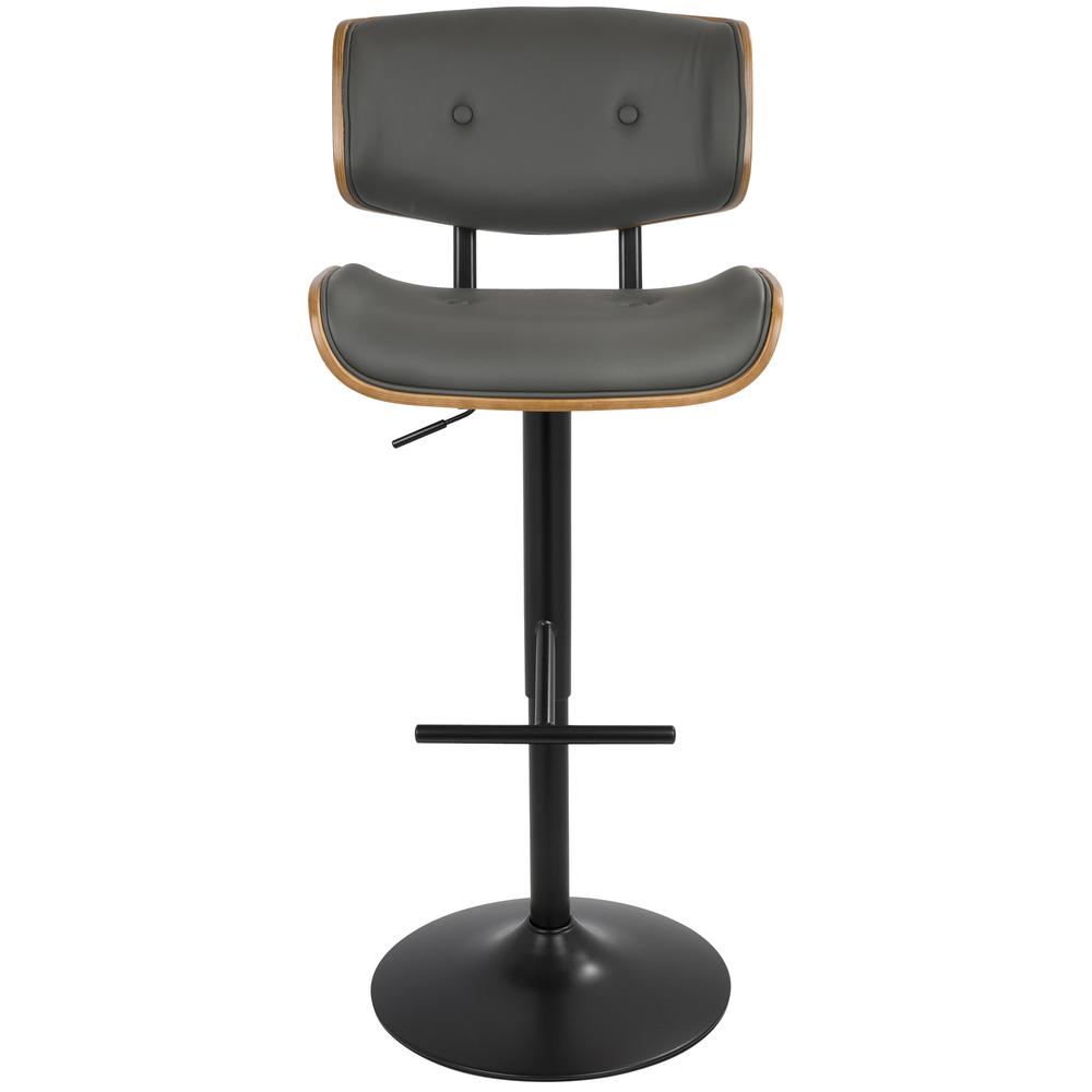 Lombardi Mid-Century Modern Adjustable Barstool in Walnut with Grey Faux Leather. Picture 6