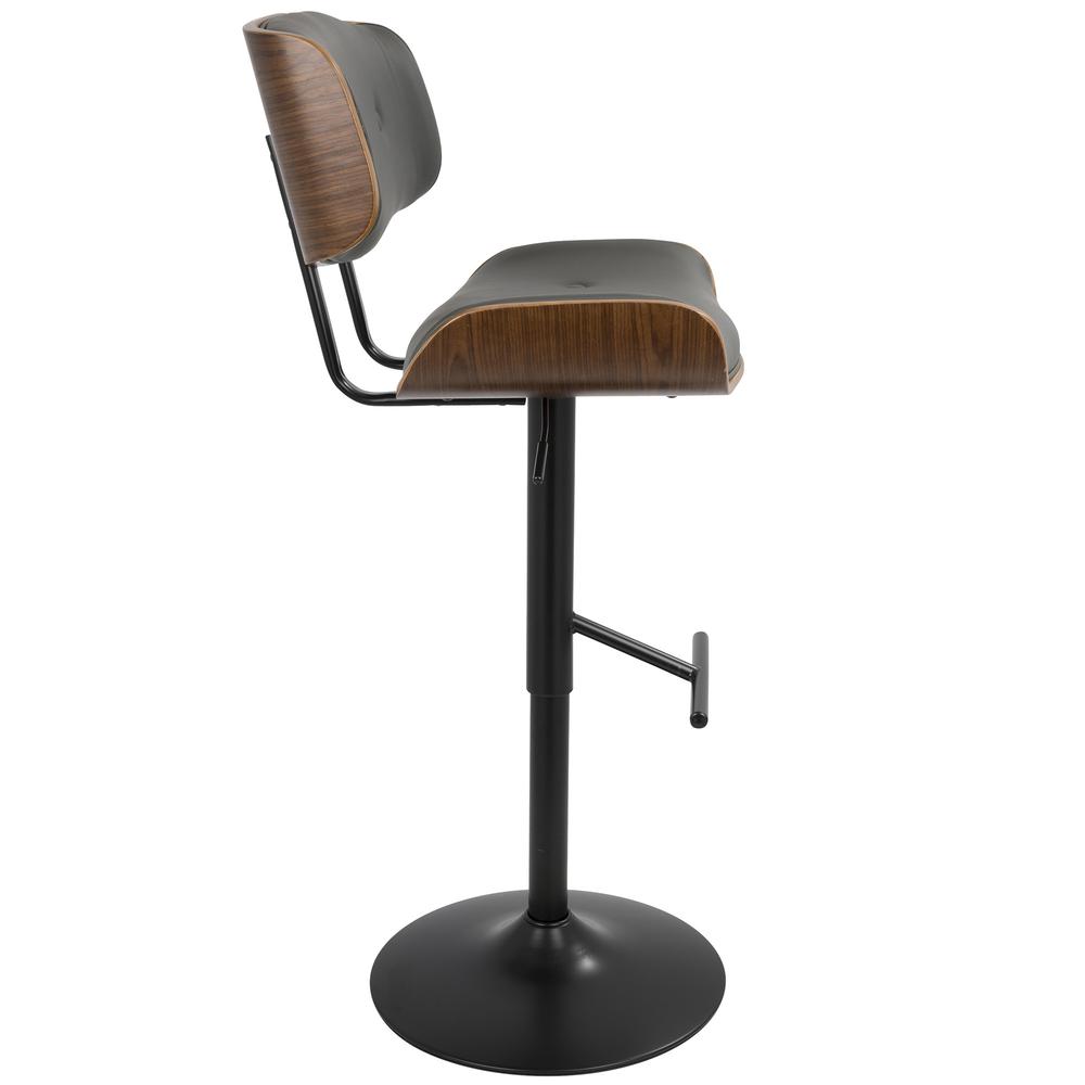 Lombardi Mid-Century Modern Adjustable Barstool in Walnut with Grey Faux Leather. Picture 3