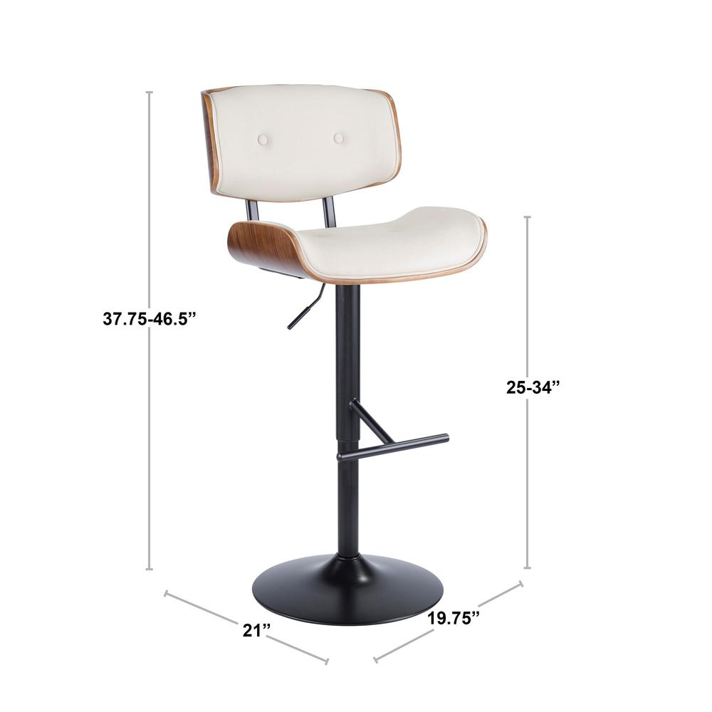Lombardi Mid-Century Modern Adjustable Barstool in Walnut with Cream Faux Leather. Picture 9