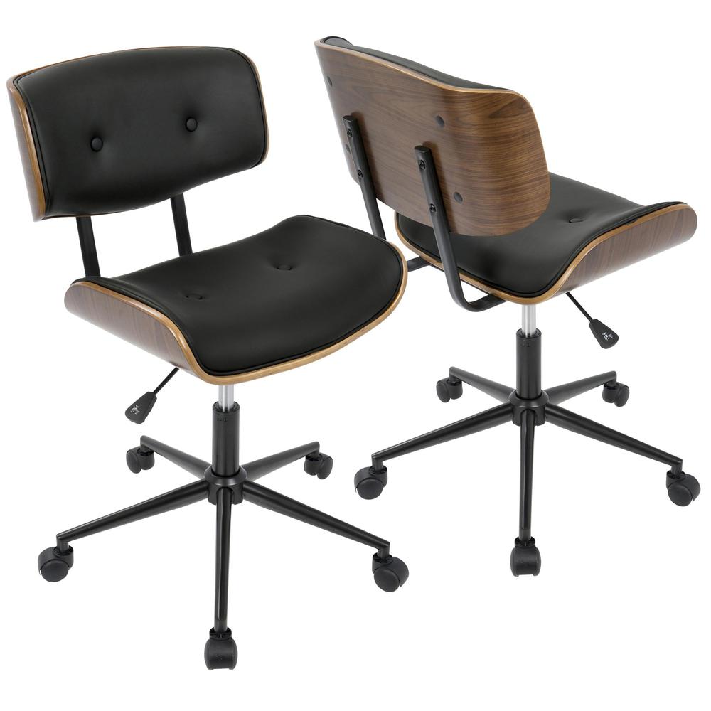 Lombardi Mid-Century Modern Adjustable Office Chair with Swivel in Walnut and Black. Picture 1