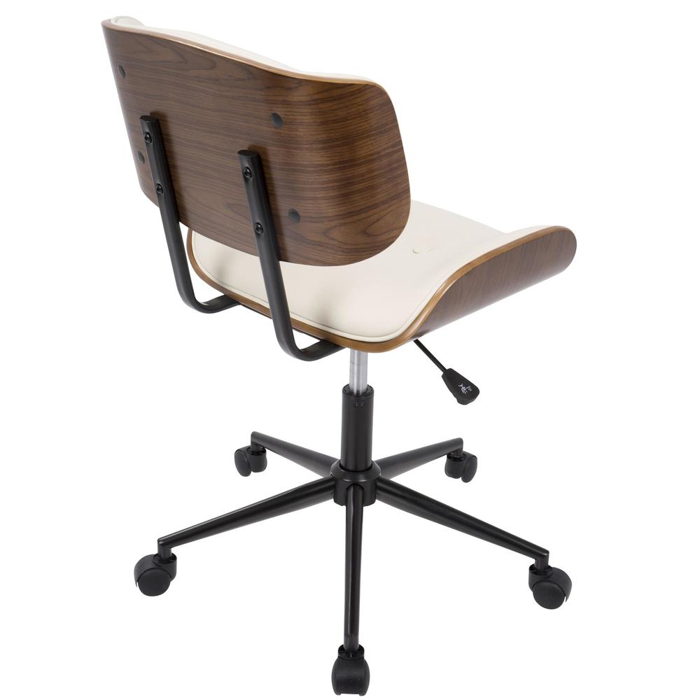 Lombardi Mid-Century Modern Adjustable Office Chair with Swivel in Walnut and Cream. Picture 4