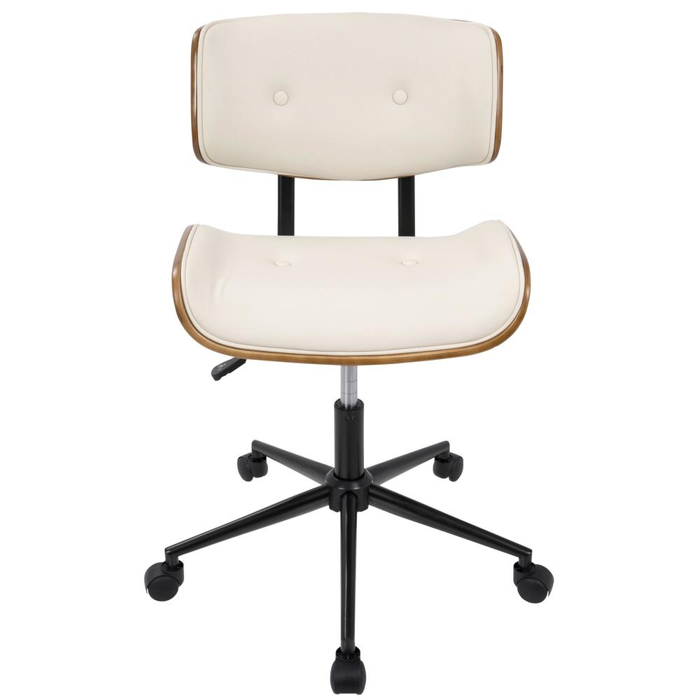 Lombardi Mid-Century Modern Adjustable Office Chair with Swivel in Walnut and Cream. Picture 6