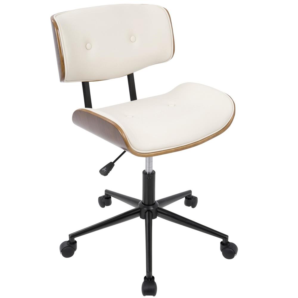 Lombardi Mid-Century Modern Adjustable Office Chair with Swivel in Walnut and Cream. Picture 2
