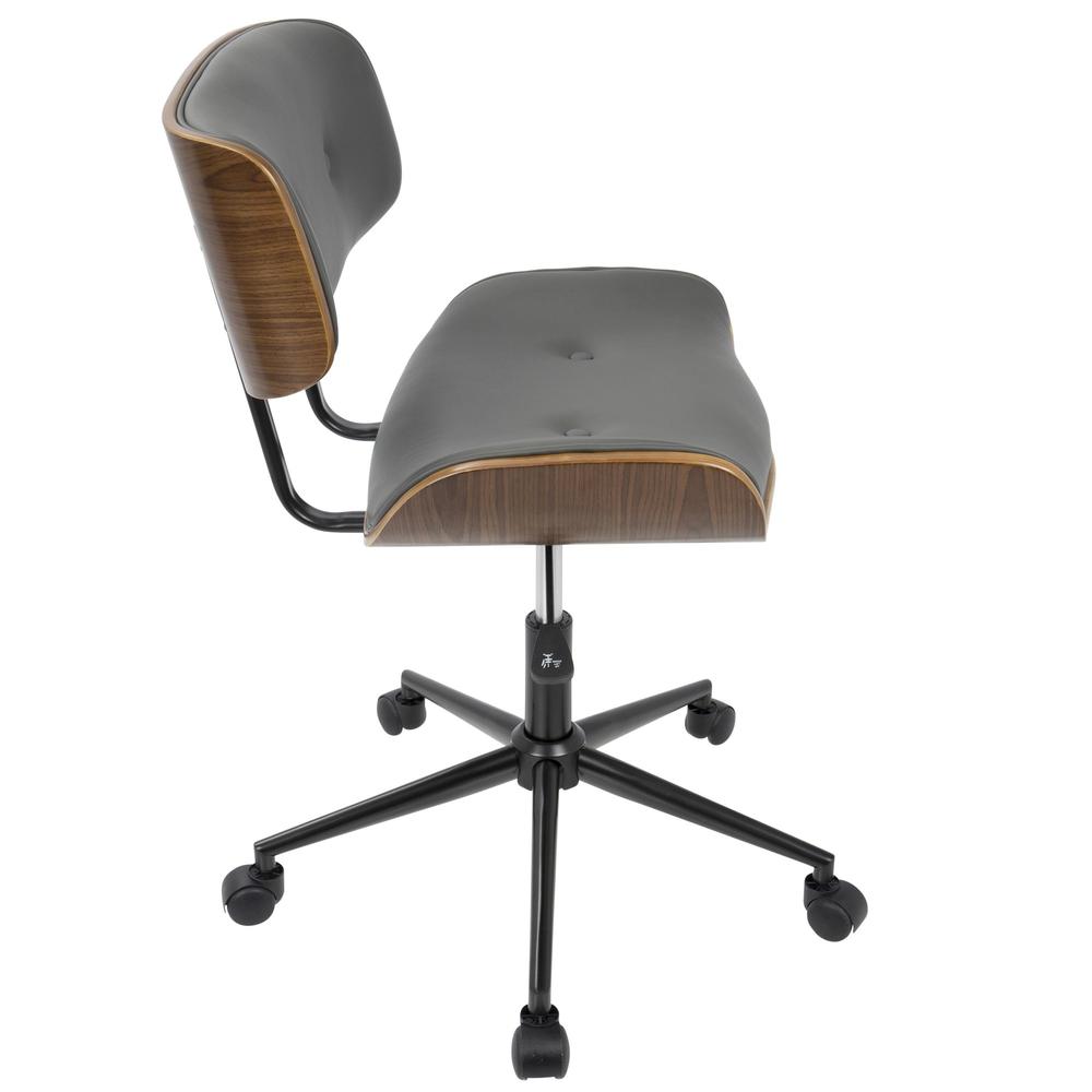 Lombardi Mid-Century Modern Adjustable Office Chair with Swivel in Walnut and Grey. Picture 3