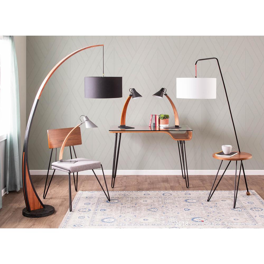 Noah Mid-Century Modern Floor Lamp with Walnut Wood Frame and Marble Base. Picture 1