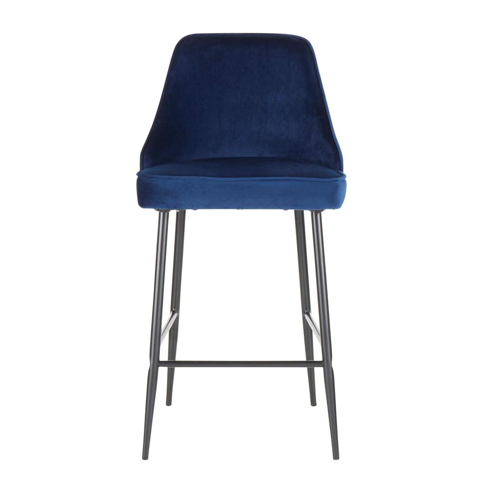 Marcel Contemporary Counter Stool in Black Metal and Navy Blue Velvet - Set of 2. Picture 6