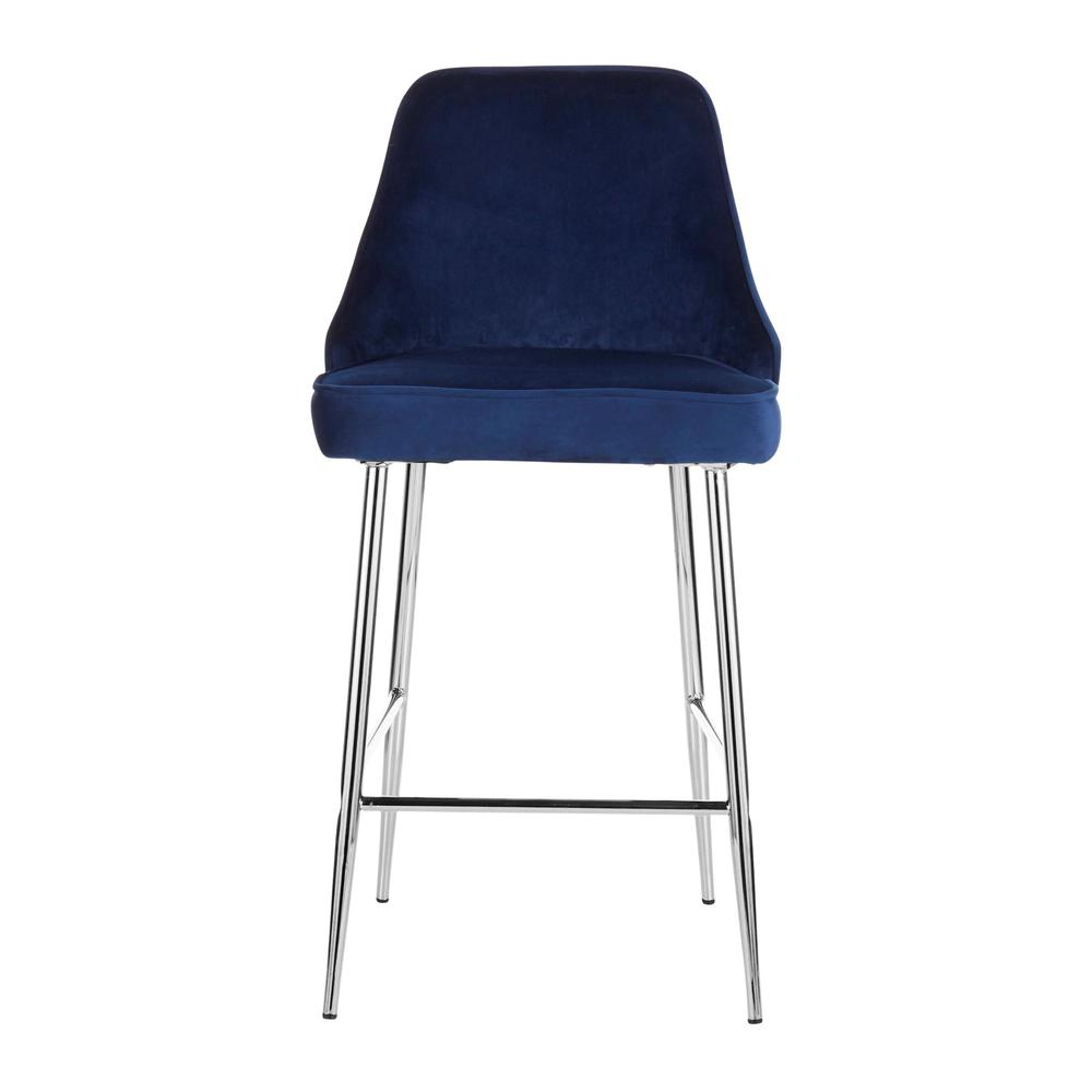 Marcel Contemporary Counter Stool in Chrome and Navy Blue Velvet - Set of 2. Picture 6