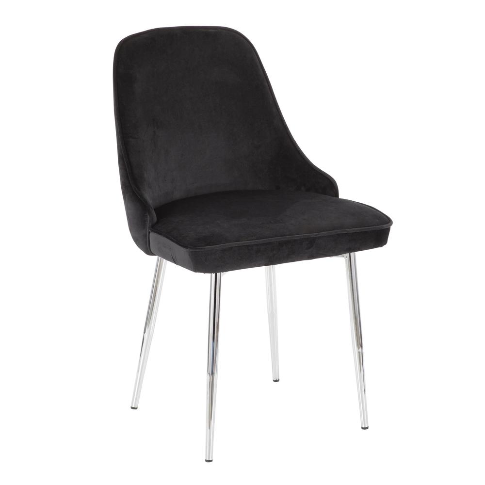 Marcel Contemporary Dining Chair with Chrome Frame and Black Velvet Fabric - Set of 2. Picture 2