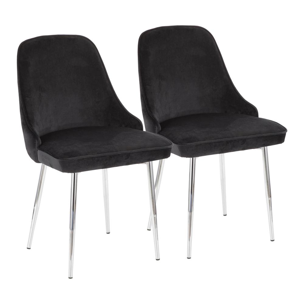 Marcel Contemporary Dining Chair with Chrome Frame and Black Velvet Fabric - Set of 2. Picture 1