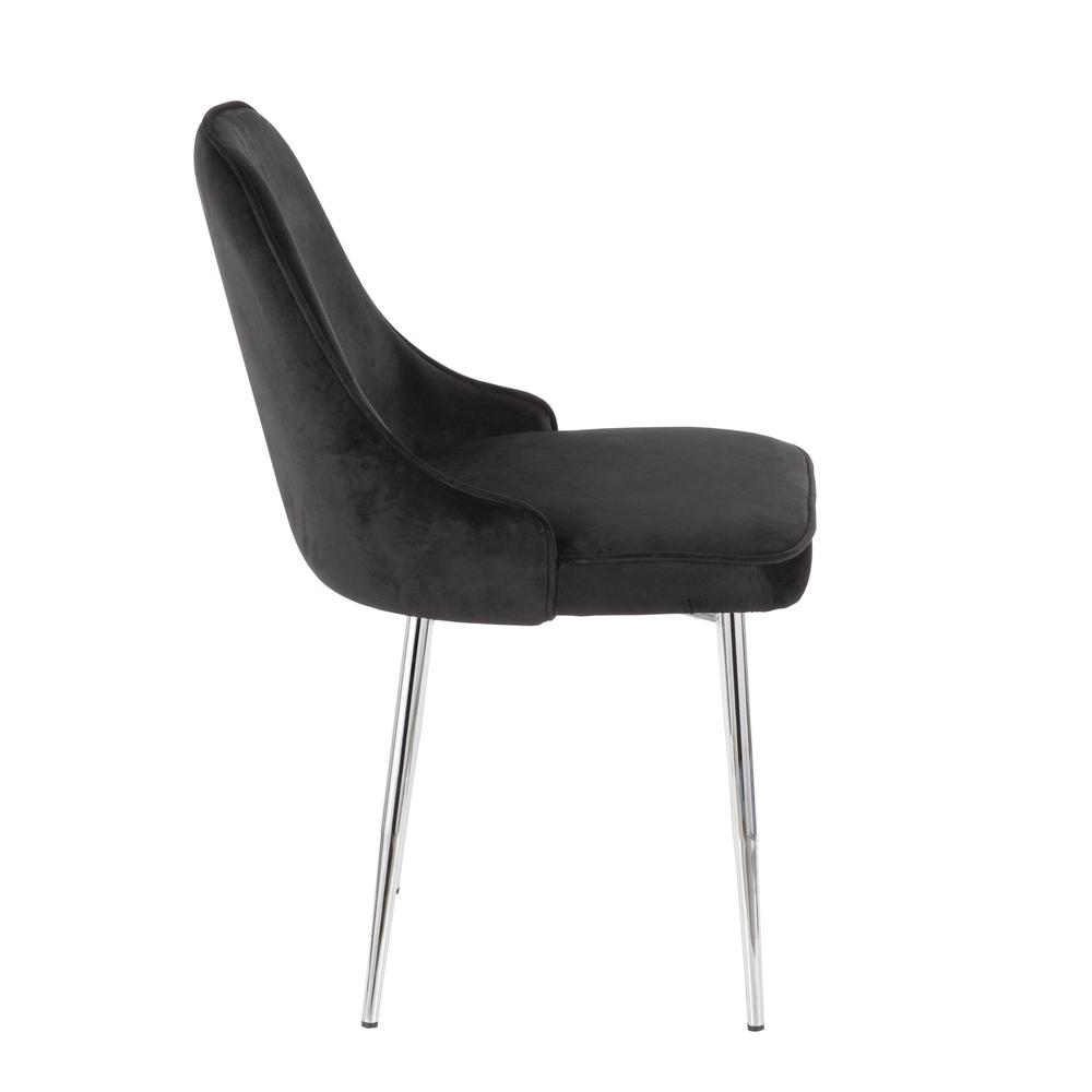 Marcel Contemporary Dining Chair with Chrome Frame and Black Velvet Fabric - Set of 2. Picture 3