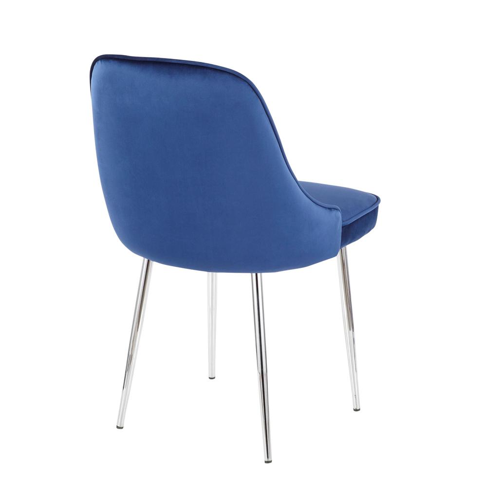 Marcel Contemporary Dining Chair with Chrome Frame and Blue Velvet Fabric - Set of 2. Picture 4