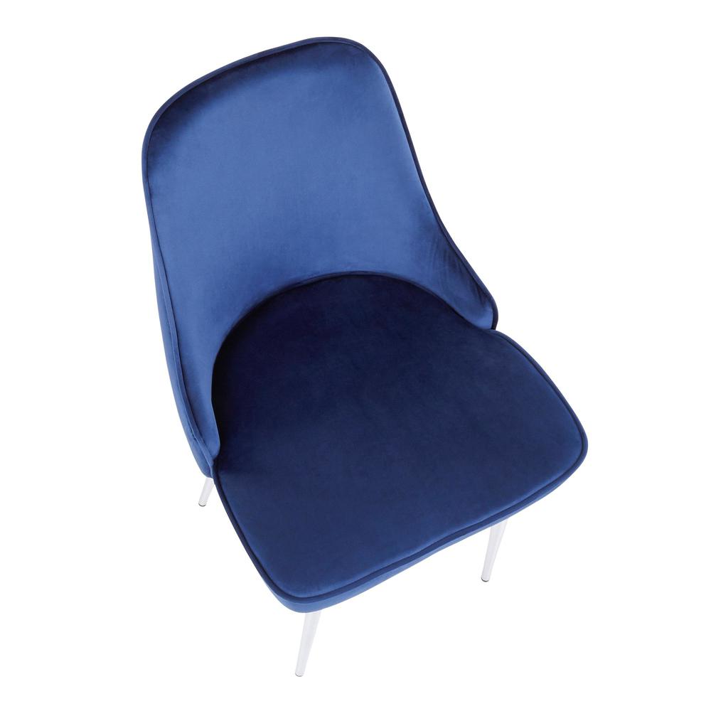 Marcel Contemporary Dining Chair with Chrome Frame and Blue Velvet Fabric - Set of 2. Picture 7