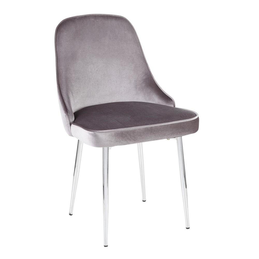 Marcel Contemporary Dining Chair with Chrome Frame and Silver Velvet Fabric - Set of 2. Picture 2