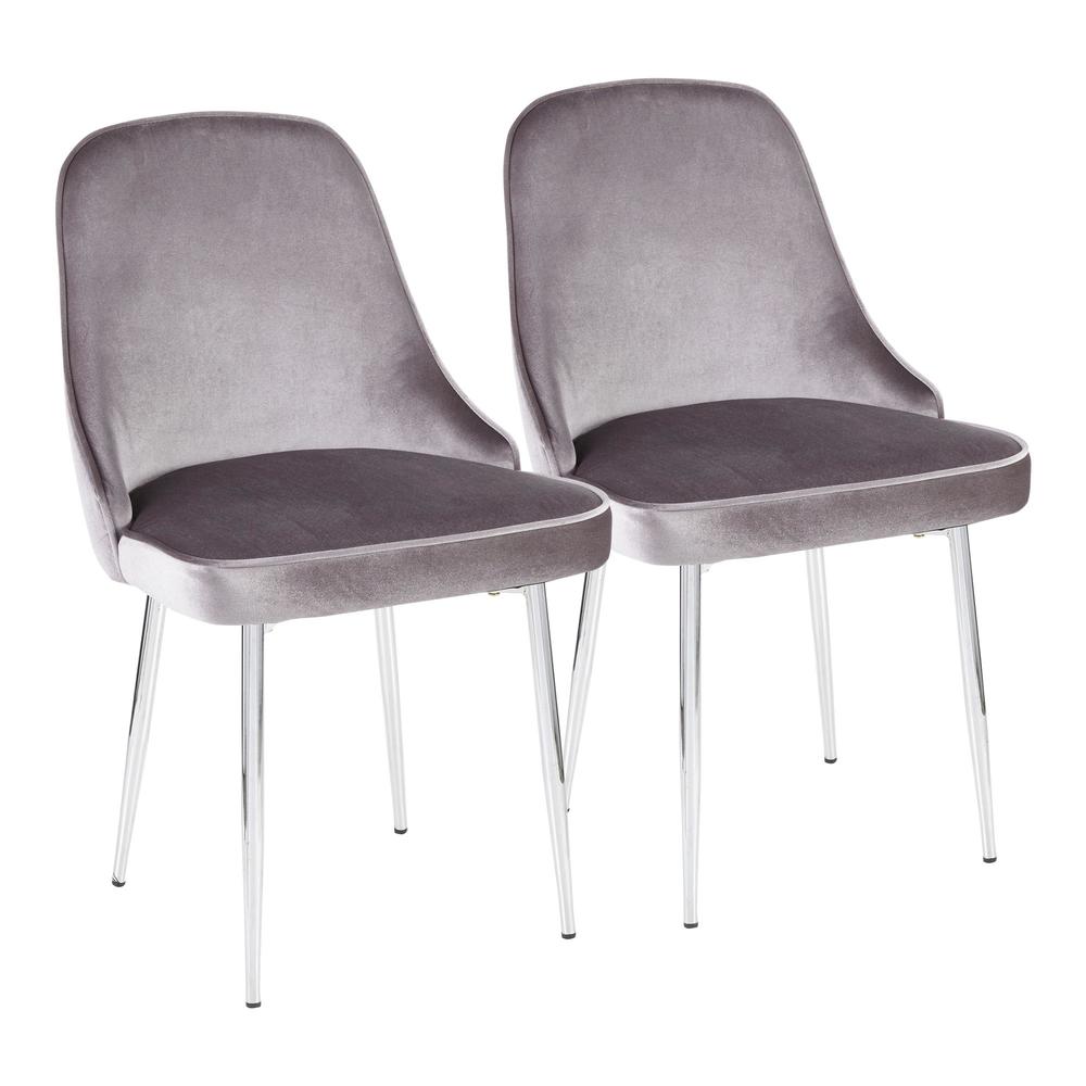 Marcel Contemporary Dining Chair with Chrome Frame and Silver Velvet Fabric - Set of 2. Picture 1