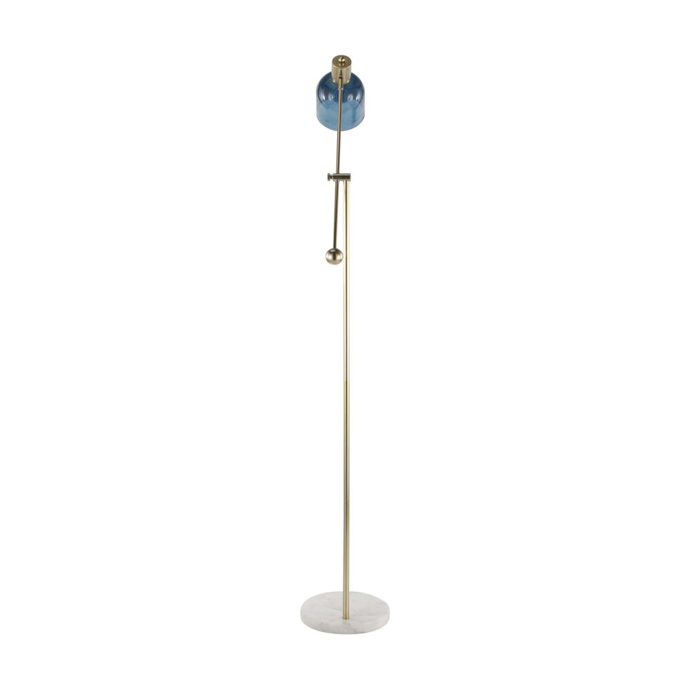 Marcel Contemporary Floor Lamp in White Marble, Gold Metal and Blue Glass. Picture 5