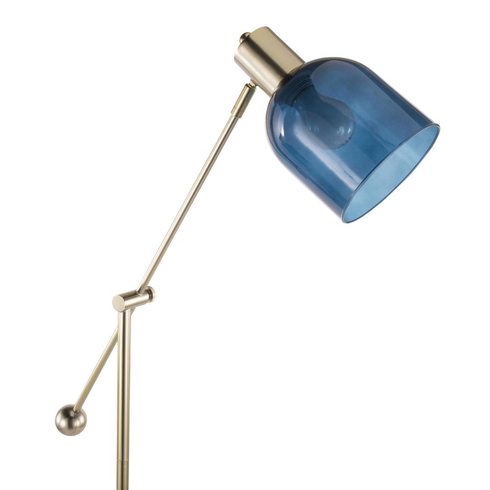 Marcel Contemporary Floor Lamp in White Marble, Gold Metal and Blue Glass. Picture 7