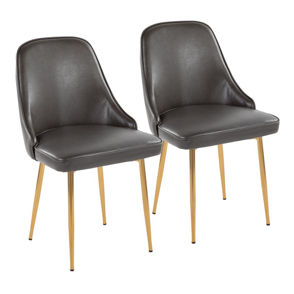 Gold Metal, Grey PU Marcel Dining Chair - Set of 2. Picture 1