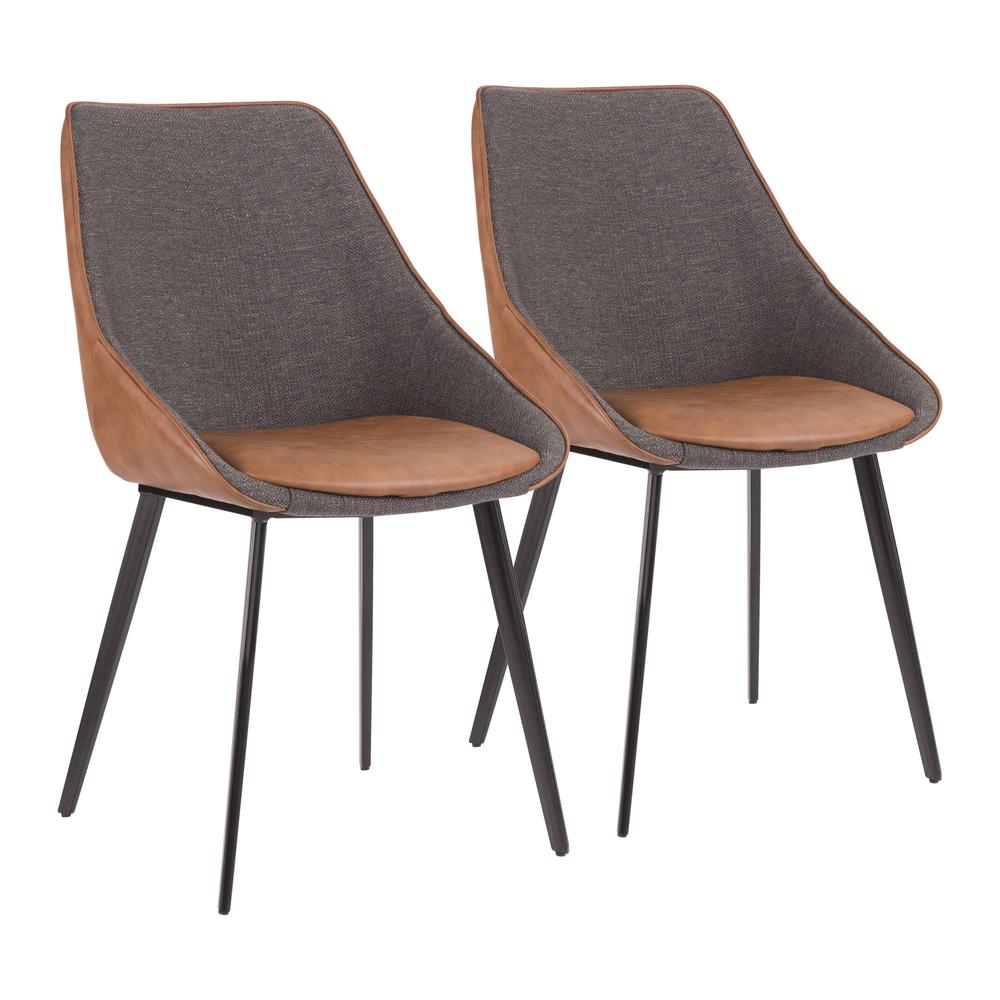 Marche Contemporary Two-Tone Chair in Brown Faux Leather and Grey Fabric - Set of 2. Picture 1