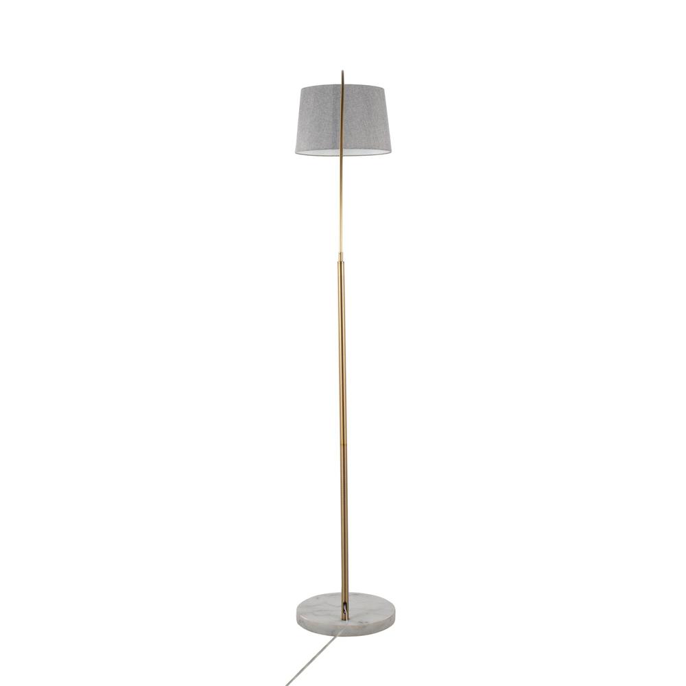 White Marble, Antique Brass, Grey Linen March Floor Lamp. Picture 5