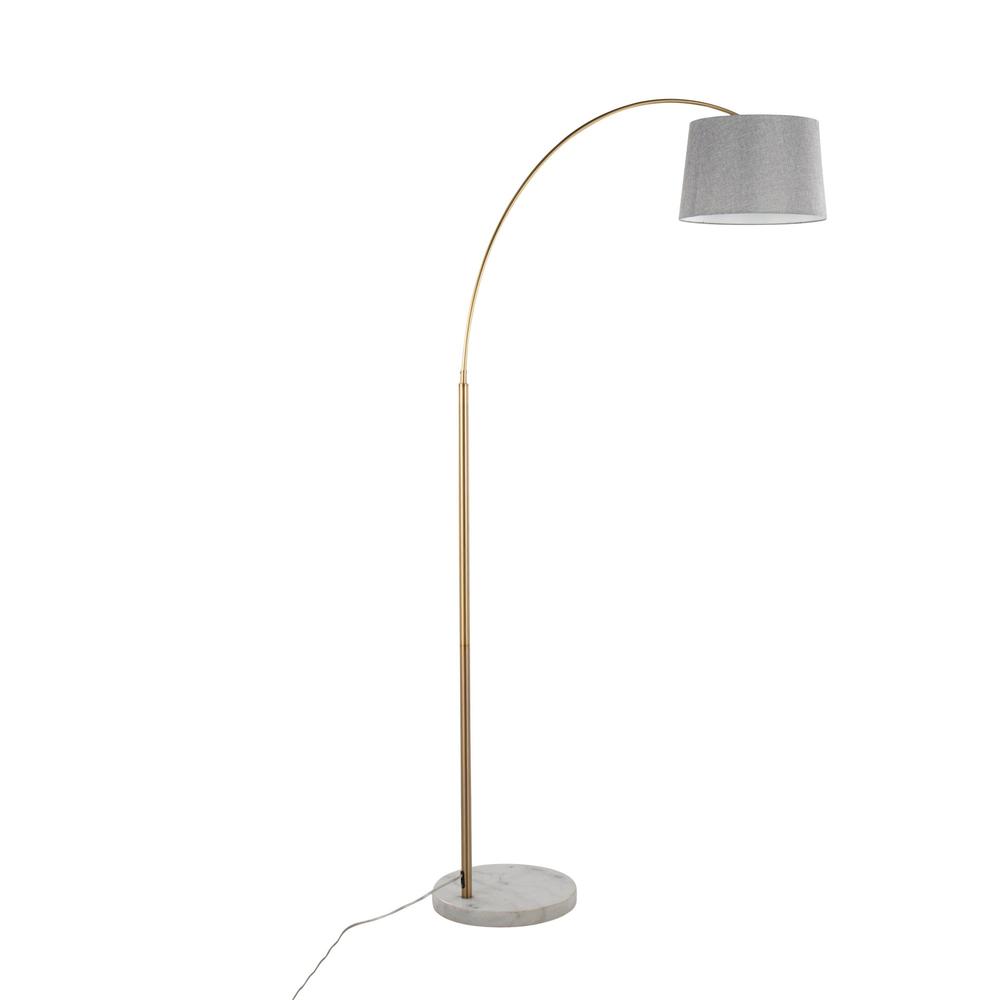 White Marble, Antique Brass, Grey Linen March Floor Lamp. Picture 4