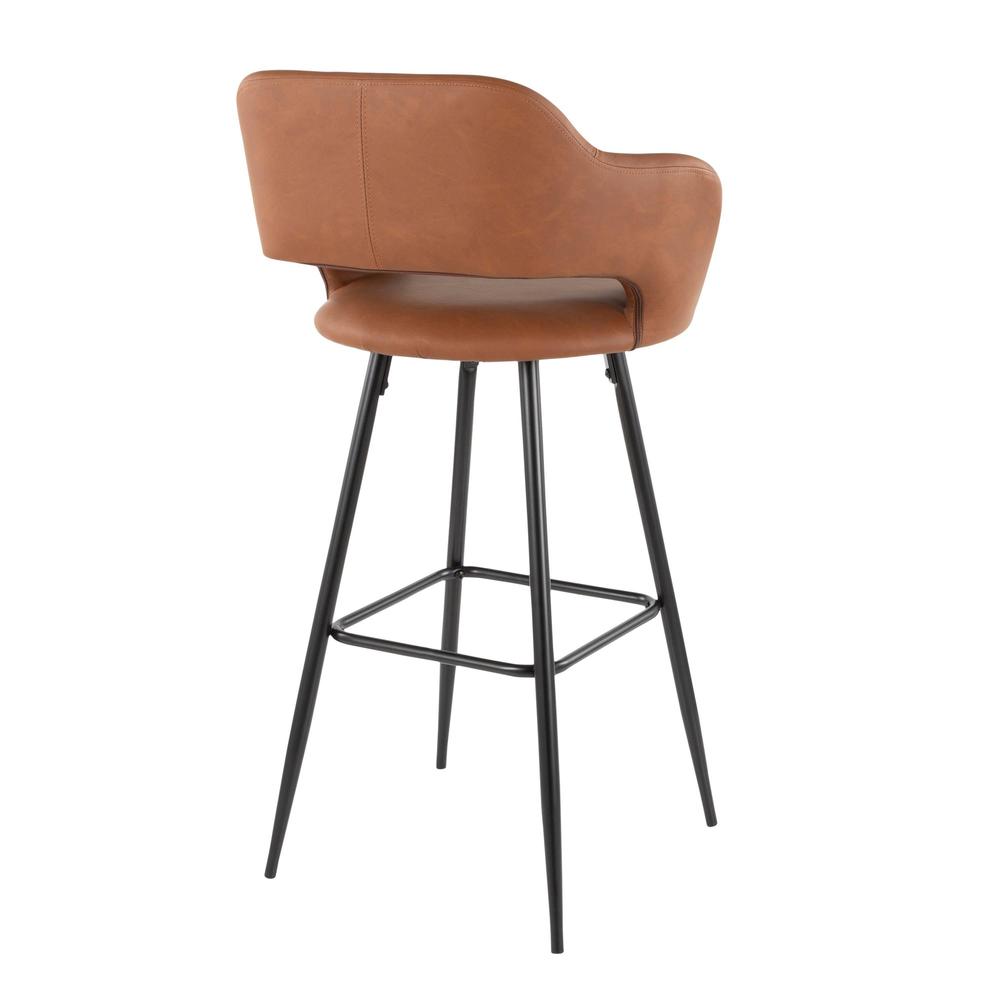 Margarite Contemporary Barstool in Black Metal and Brown Faux Leather - Set of 2. Picture 4