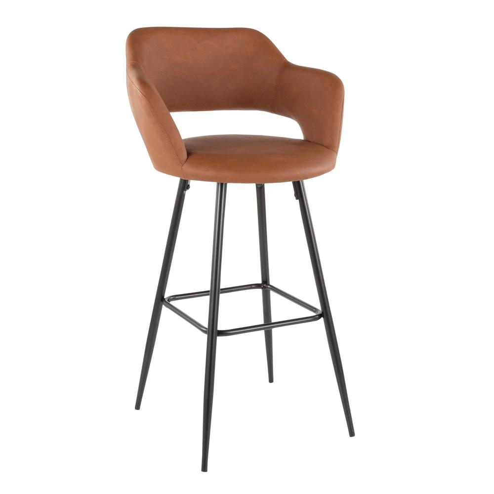 Margarite Contemporary Barstool in Black Metal and Brown Faux Leather - Set of 2. Picture 2